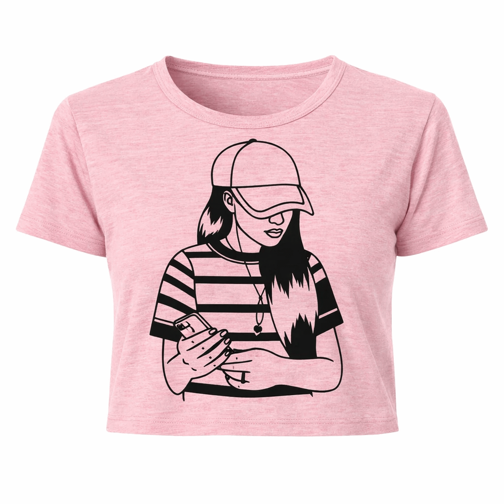 کراپ زنانه اش کش صورتی روشن طرح دختر با کلاه